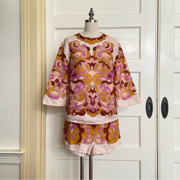 $900 Zimmermann Acadian Paisley Linen Tunic Shorts Set - Picture 3 of 16